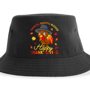 Thankful Grateful Blessed Thanksgiving Turkey Girls Sustainable Bucket Hat