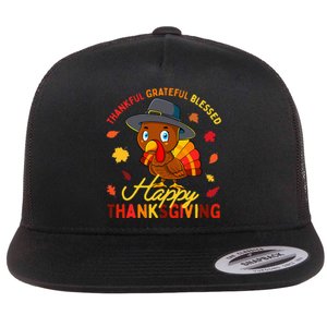 Thankful Grateful Blessed Thanksgiving Turkey Girls Flat Bill Trucker Hat