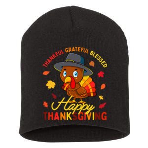 Thankful Grateful Blessed Thanksgiving Turkey Girls Short Acrylic Beanie