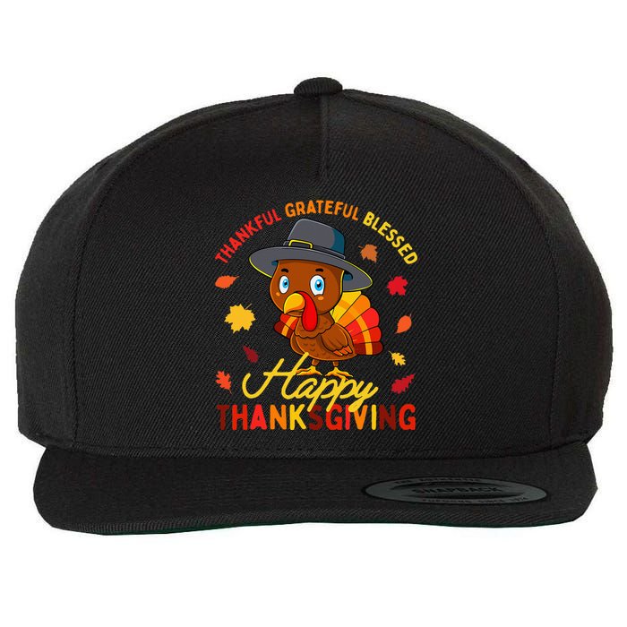 Thankful Grateful Blessed Thanksgiving Turkey Girls Wool Snapback Cap