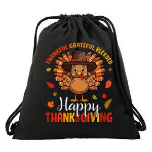 Thankful Grateful Blessed Thanksgiving Turkey Drawstring Bag