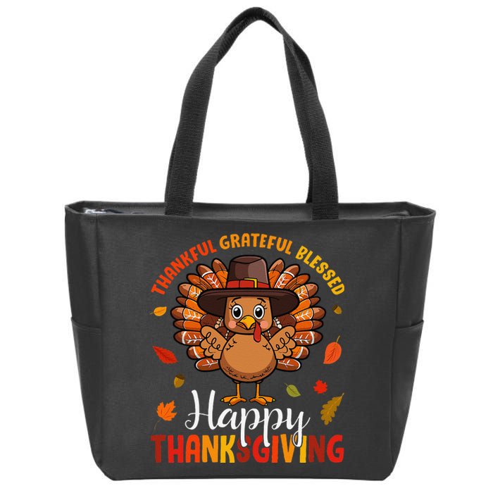 Thankful Grateful Blessed Thanksgiving Turkey Zip Tote Bag