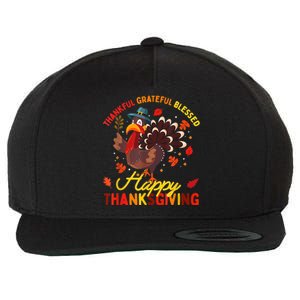 Thankful Grateful Blessed Thanksgiving Turkey Wool Snapback Cap