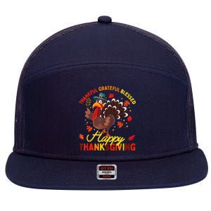 Thankful Grateful Blessed Thanksgiving Turkey 7 Panel Mesh Trucker Snapback Hat