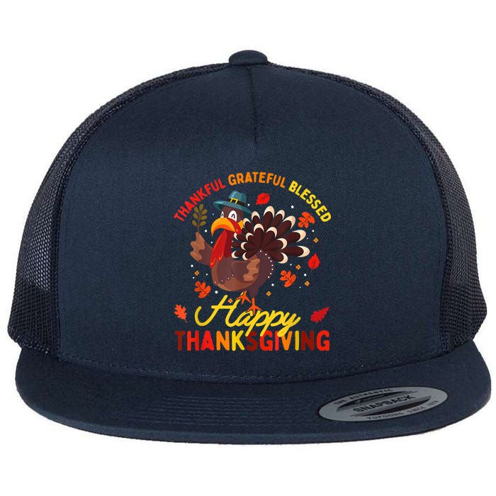 Thankful Grateful Blessed Thanksgiving Turkey Flat Bill Trucker Hat