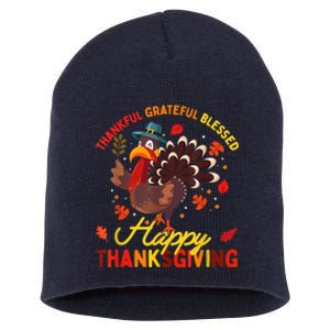 Thankful Grateful Blessed Thanksgiving Turkey Short Acrylic Beanie