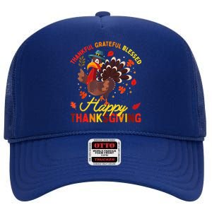 Thankful Grateful Blessed Thanksgiving Turkey High Crown Mesh Back Trucker Hat