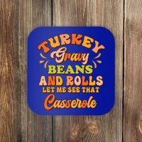 Turkey Gravy Beans And Rolls Happy Thanksgiving Day Cute Gift Coaster