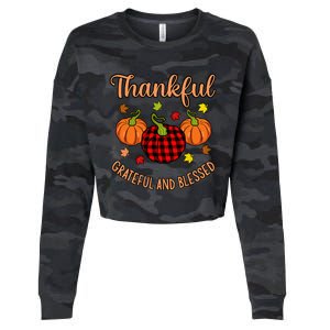 Thankful Grateful Blessed Turkey Thanksgiving Family  Cropped Pullover Crew