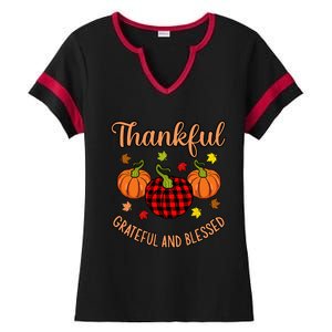 Thankful Grateful Blessed Turkey Thanksgiving Family  Ladies Halftime Notch Neck Tee