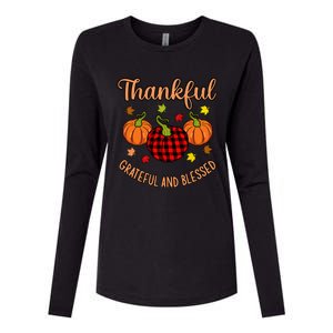 Thankful Grateful Blessed Turkey Thanksgiving Family  Womens Cotton Relaxed Long Sleeve T-Shirt