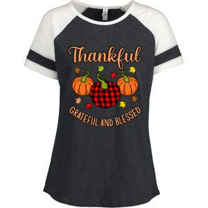 Thankful Grateful Blessed Turkey Thanksgiving Family  Enza Ladies Jersey Colorblock Tee