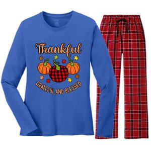 Thankful Grateful Blessed Turkey Thanksgiving Family  Women's Long Sleeve Flannel Pajama Set 