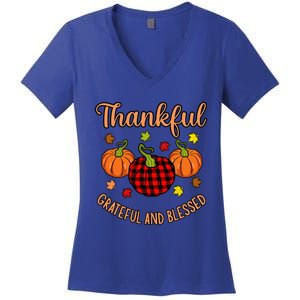 Thankful Grateful Blessed Turkey Thanksgiving Family  Women's V-Neck T-Shirt