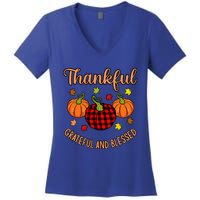 Thankful Grateful Blessed Turkey Thanksgiving Family  Women's V-Neck T-Shirt