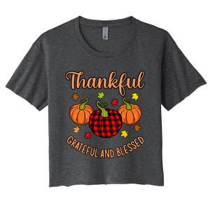 Thankful Grateful Blessed Turkey Thanksgiving Family  Women's Crop Top Tee