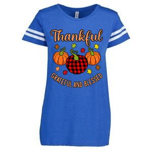 Thankful Grateful Blessed Turkey Thanksgiving Family  Enza Ladies Jersey Football T-Shirt