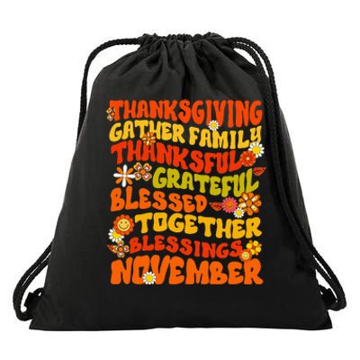 Thankful Grateful Blessed Fall Family Gathering Drawstring Bag