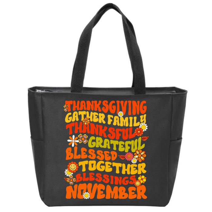 Thankful Grateful Blessed Fall Family Gathering Zip Tote Bag