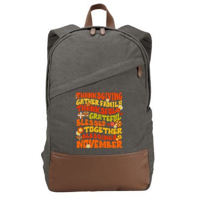 Thankful Grateful Blessed Fall Family Gathering Cotton Canvas Backpack