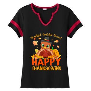 Thankful Grateful Blessed Thanksgiving Turkey Girls Ladies Halftime Notch Neck Tee