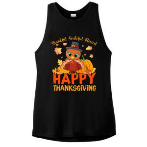 Thankful Grateful Blessed Thanksgiving Turkey Girls Ladies PosiCharge Tri-Blend Wicking Tank