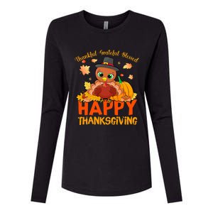 Thankful Grateful Blessed Thanksgiving Turkey Girls Womens Cotton Relaxed Long Sleeve T-Shirt