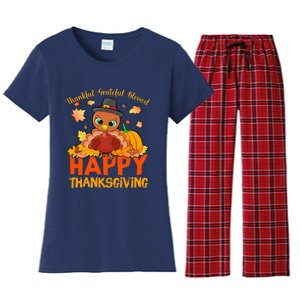 Thankful Grateful Blessed Thanksgiving Turkey Girls Women's Flannel Pajama Set