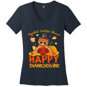 Thankful Grateful Blessed Thanksgiving Turkey Girls Women's V-Neck T-Shirt