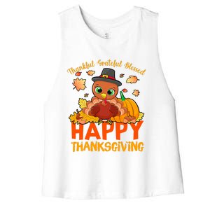 Thankful Grateful Blessed Thanksgiving Turkey Girls Women's Racerback Cropped Tank