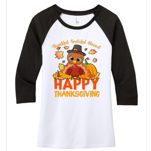 Thankful Grateful Blessed Thanksgiving Turkey Girls Women's Tri-Blend 3/4-Sleeve Raglan Shirt