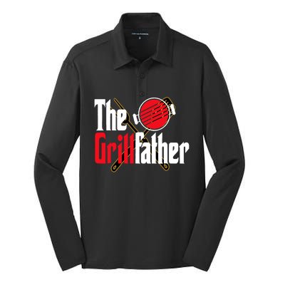 The Grillfather Bbq Grill Smoker Dad Grilling Barbecue Chef Cute Gift Silk Touch Performance Long Sleeve Polo