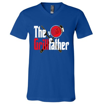 The Grillfather Bbq Grill Smoker Dad Grilling Barbecue Chef Cute Gift V-Neck T-Shirt