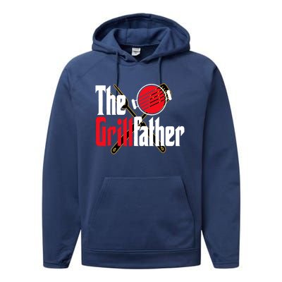 The Grillfather Bbq Grill Smoker Dad Grilling Barbecue Chef Cute Gift Performance Fleece Hoodie