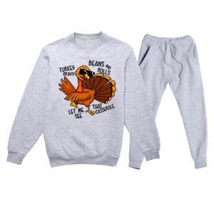 Turkey Gravy Beans And Rolls Casserole Funny Thanksgiving Premium Crewneck Sweatsuit Set