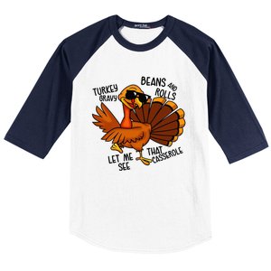 Turkey Gravy Beans And Rolls Casserole Funny Thanksgiving Baseball Sleeve Shirt