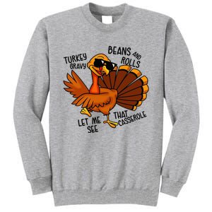 Turkey Gravy Beans And Rolls Casserole Funny Thanksgiving Tall Sweatshirt