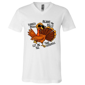 Turkey Gravy Beans And Rolls Casserole Funny Thanksgiving V-Neck T-Shirt