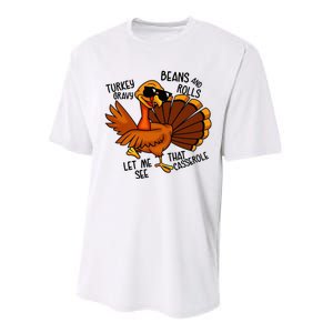 Turkey Gravy Beans And Rolls Casserole Funny Thanksgiving Performance Sprint T-Shirt