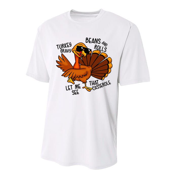 Turkey Gravy Beans And Rolls Casserole Funny Thanksgiving Performance Sprint T-Shirt