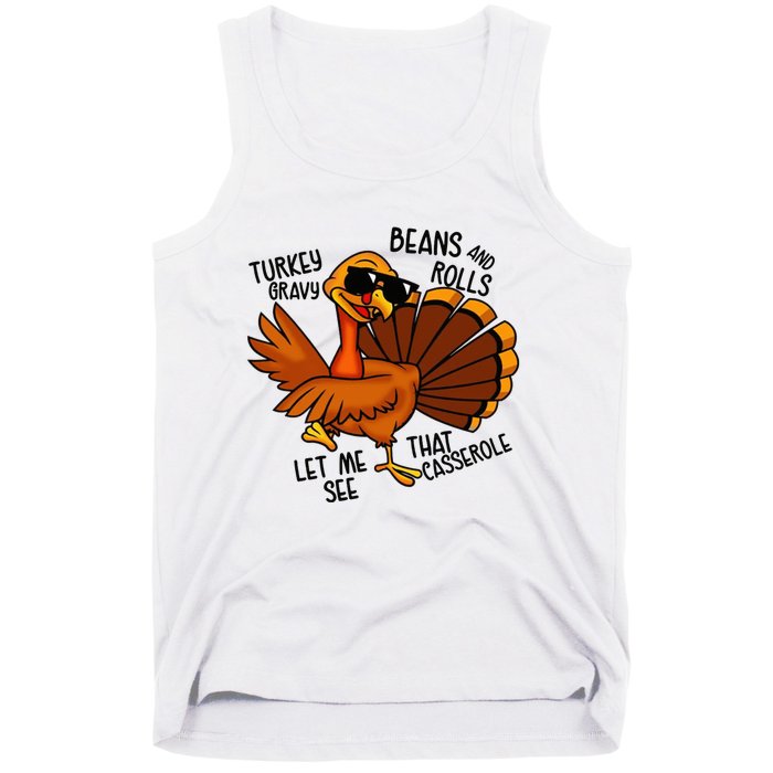 Turkey Gravy Beans And Rolls Casserole Funny Thanksgiving Tank Top