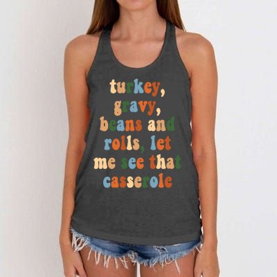 Turkey Gravy Beans And Rolls Funny Thanksgiving Women's Knotted Racerback Tank