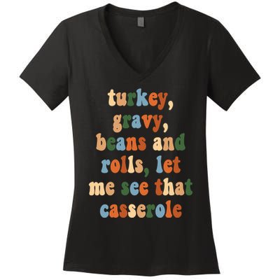 Turkey Gravy Beans And Rolls Funny Thanksgiving Women's V-Neck T-Shirt