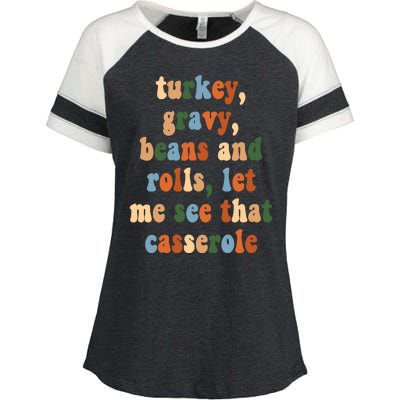 Turkey Gravy Beans And Rolls Funny Thanksgiving Enza Ladies Jersey Colorblock Tee