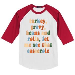 Turkey Gravy Beans And Rolls Funny Thanksgiving Kids Colorblock Raglan Jersey