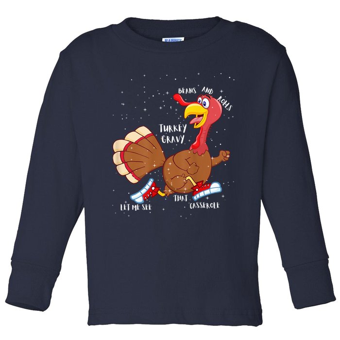 Turkey Gravy Beans And Rolls Casserole Funny Thanksgiving Toddler Long Sleeve Shirt