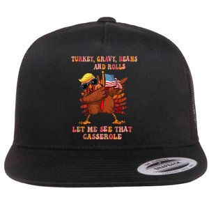 Turkey Gravy Beans And Rolls Casserole Funny Thanksgiving Flat Bill Trucker Hat