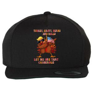 Turkey Gravy Beans And Rolls Casserole Funny Thanksgiving Wool Snapback Cap