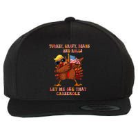 Turkey Gravy Beans And Rolls Casserole Funny Thanksgiving Wool Snapback Cap