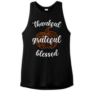 Thankful Grateful Blessed Pumpkin Fall Ladies PosiCharge Tri-Blend Wicking Tank